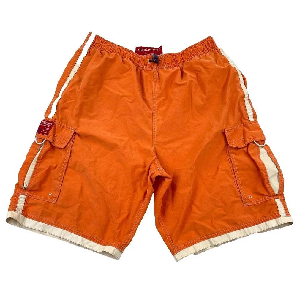 Vintage Y2K Abercrombie & Fitch Swim Trunks Cargo Borad Shorts Orange 2000s